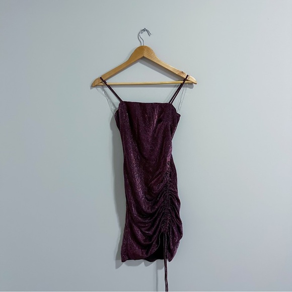 3/$20⚡️ Too Glam Purple Glitter Mini Dress Rouched Side Homecoming Dance - Picture 2 of 14